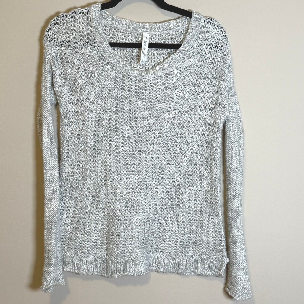 Aeropostale Silver Gray Marled Open Knit Shimmer Sweater Small Y2K Fairy Grunge